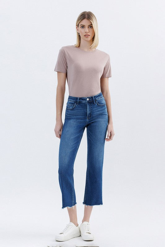 VERVET RISE UNEVEN RAW HEM ANKLE STRAIGHT JEANS LUNA