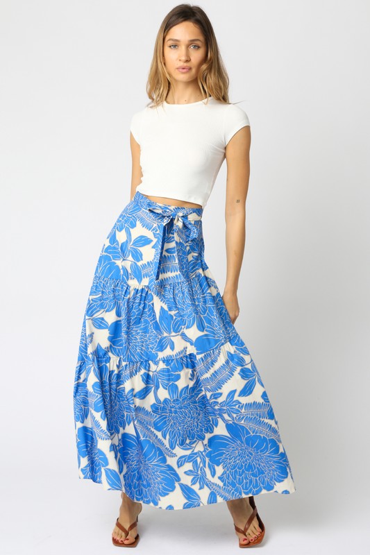 OLIVACEOUS ELLA BLUE WHITE FLORAL MAXI SKIRT