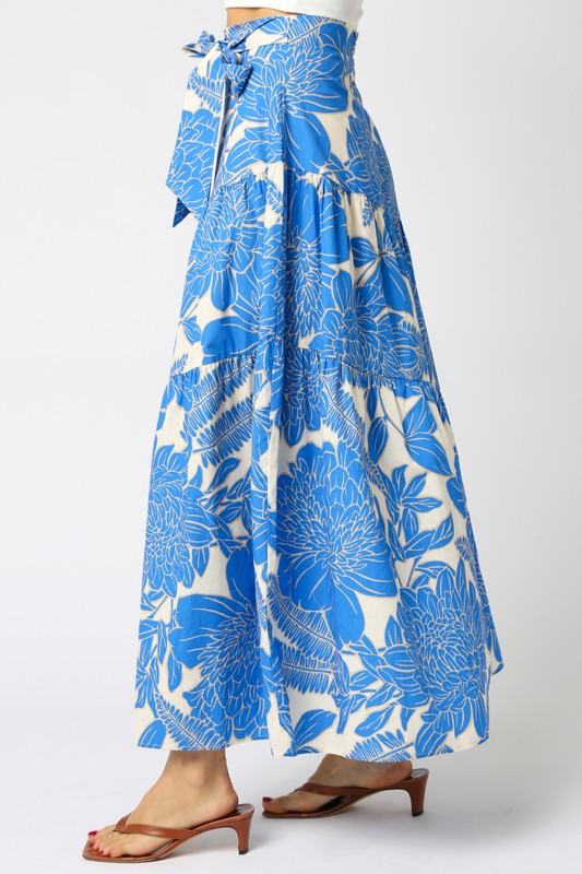 OLIVACEOUS ELLA BLUE WHITE FLORAL MAXI SKIRT