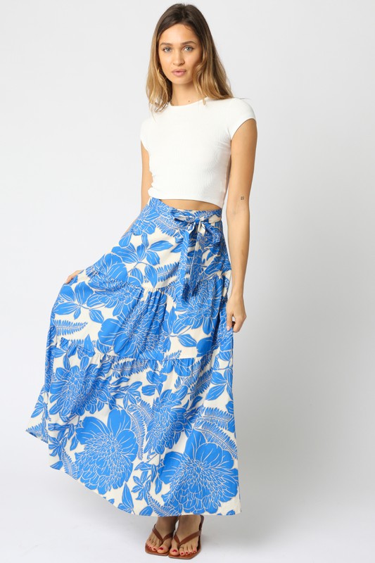 OLIVACEOUS ELLA BLUE WHITE FLORAL MAXI SKIRT