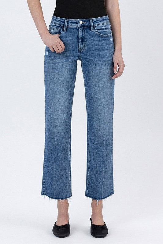 LOVERVET HIGH RISE RAW HEM ANKLE STRAIGHT JEANS KAIA