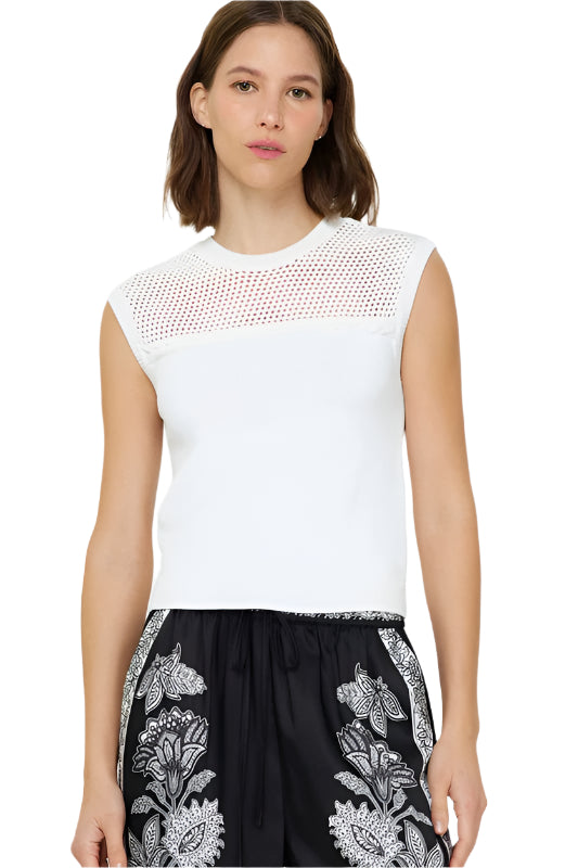 CURRENT AIR WHITE MESH DETAIL SWEATER