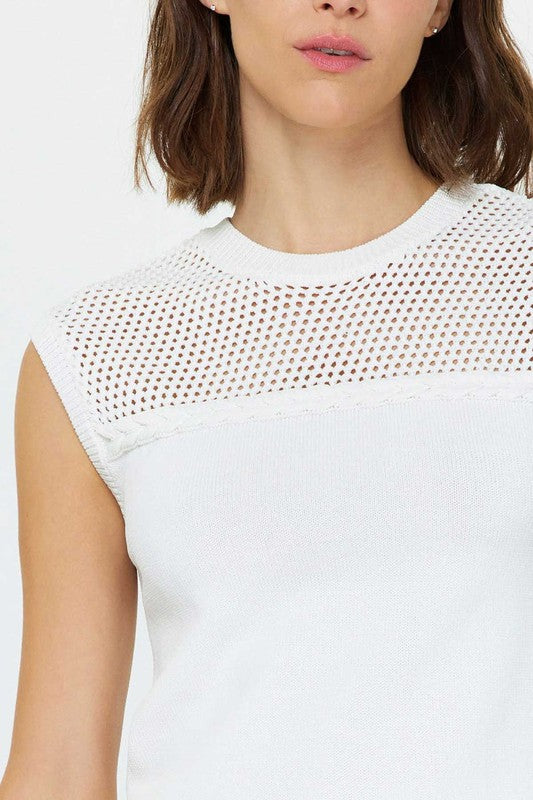 CURRENT AIR WHITE MESH DETAIL SWEATER