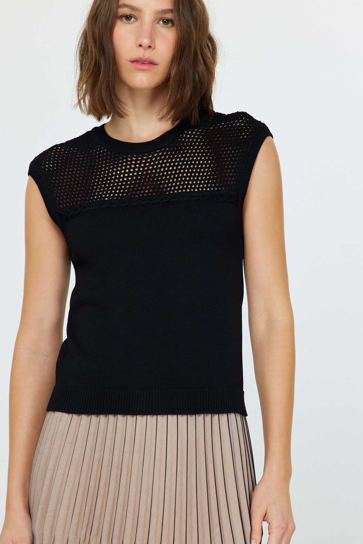 CURRENT AIR BLACK MESH DETAIL SWEATER