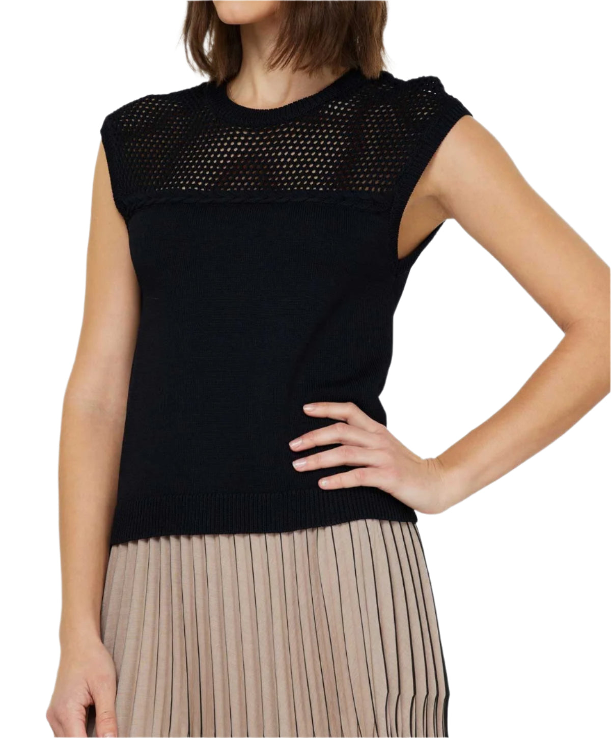 CURRENT AIR BLACK MESH DETAIL SWEATER