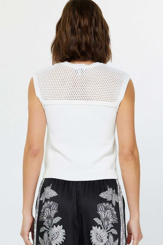 CURRENT AIR WHITE MESH DETAIL SWEATER
