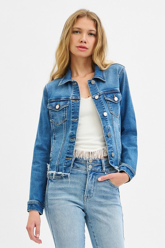 RISEN MEDIUM FRAYED HEM DENIM JACKET