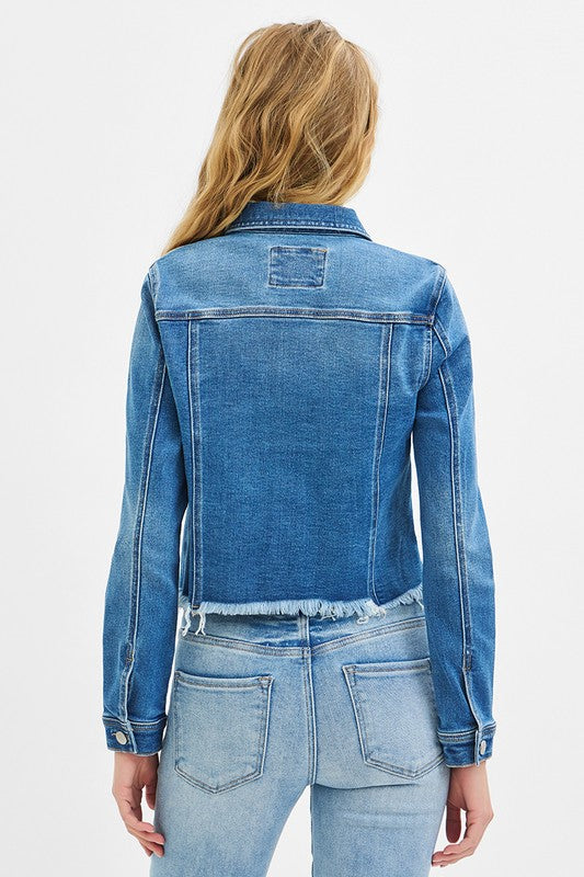 RISEN MEDIUM FRAYED HEM DENIM JACKET