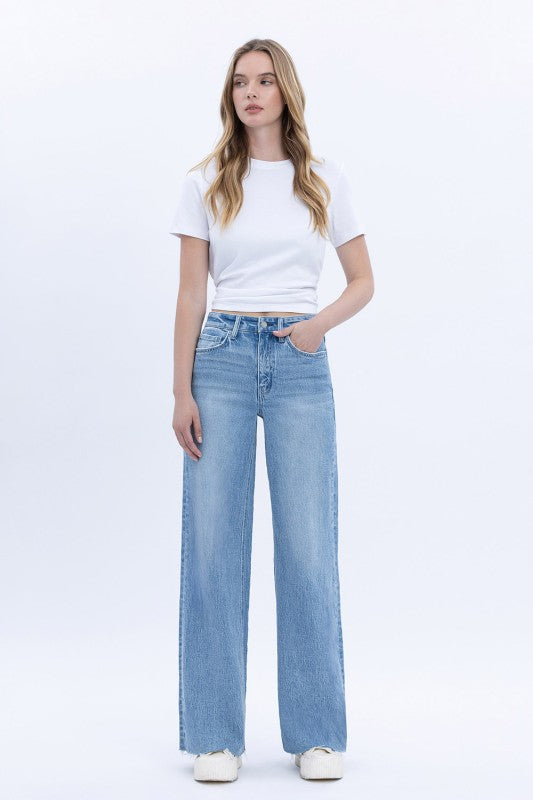 VERVET HIGH RISE CLEAN CUT RAW HEM WIDE JEANS PHOEBE