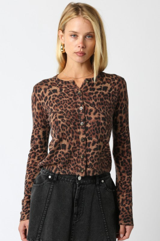 OLIVACEOUS CHRISSY LEOPARD CARDIGAN