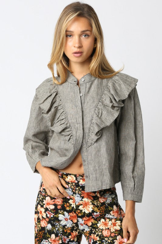 OLIVACEOUS BLACK TAUPE STRIPED BUTTON DOWN