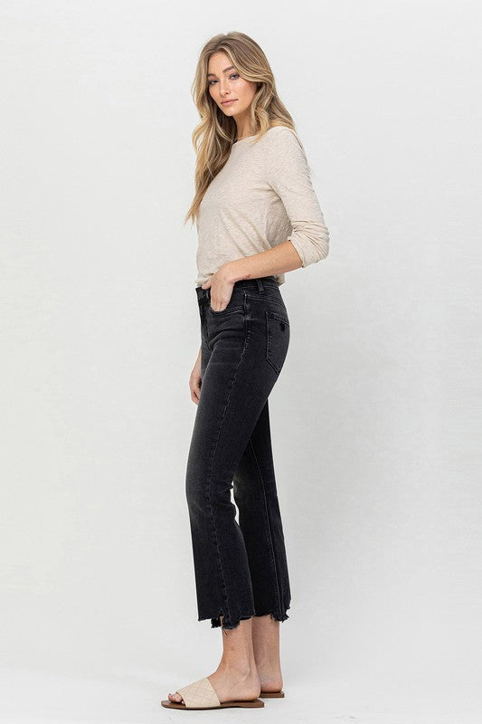 FLYING MONKEY MID RISE DISTRESSED HEM CROP FLARE TALIA TRIAL THING