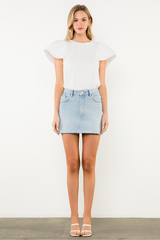 THML WHITE FLUTTER SLEEVE TOP