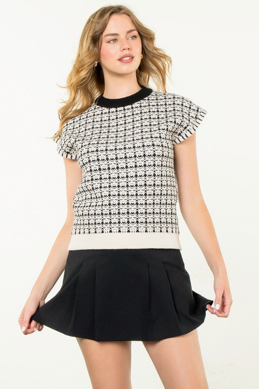 THML CREAM SHORT SLEEVE KNIT TOP TALIA