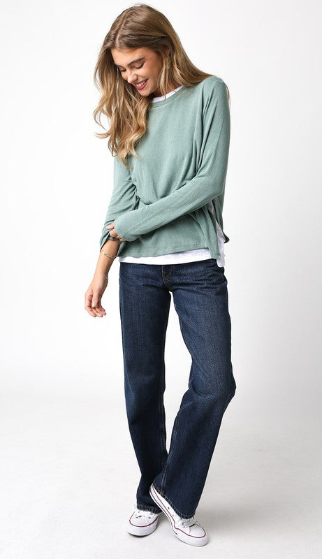 OLIVACEOUS ILLUSION CREW NECK BASIL WHITE