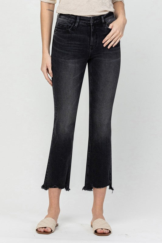 FLYING MONKEY MID RISE DISTRESSED HEM CROP FLARE TALIA TRIAL THING