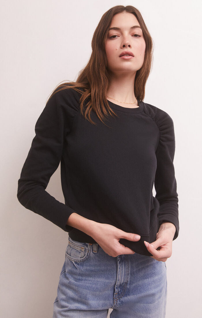Z SUPPLY AZALEA LONG SLEEVE SWEATSHIRT IN BLACK