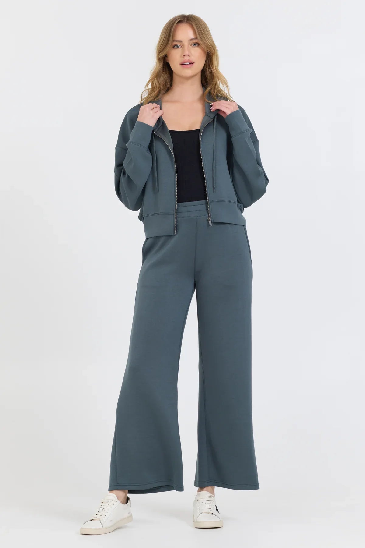 VINTAGE HAVANA CLOUD FLEECE ZIP UP CROPPED HOODIE MOUNTAIN GREY