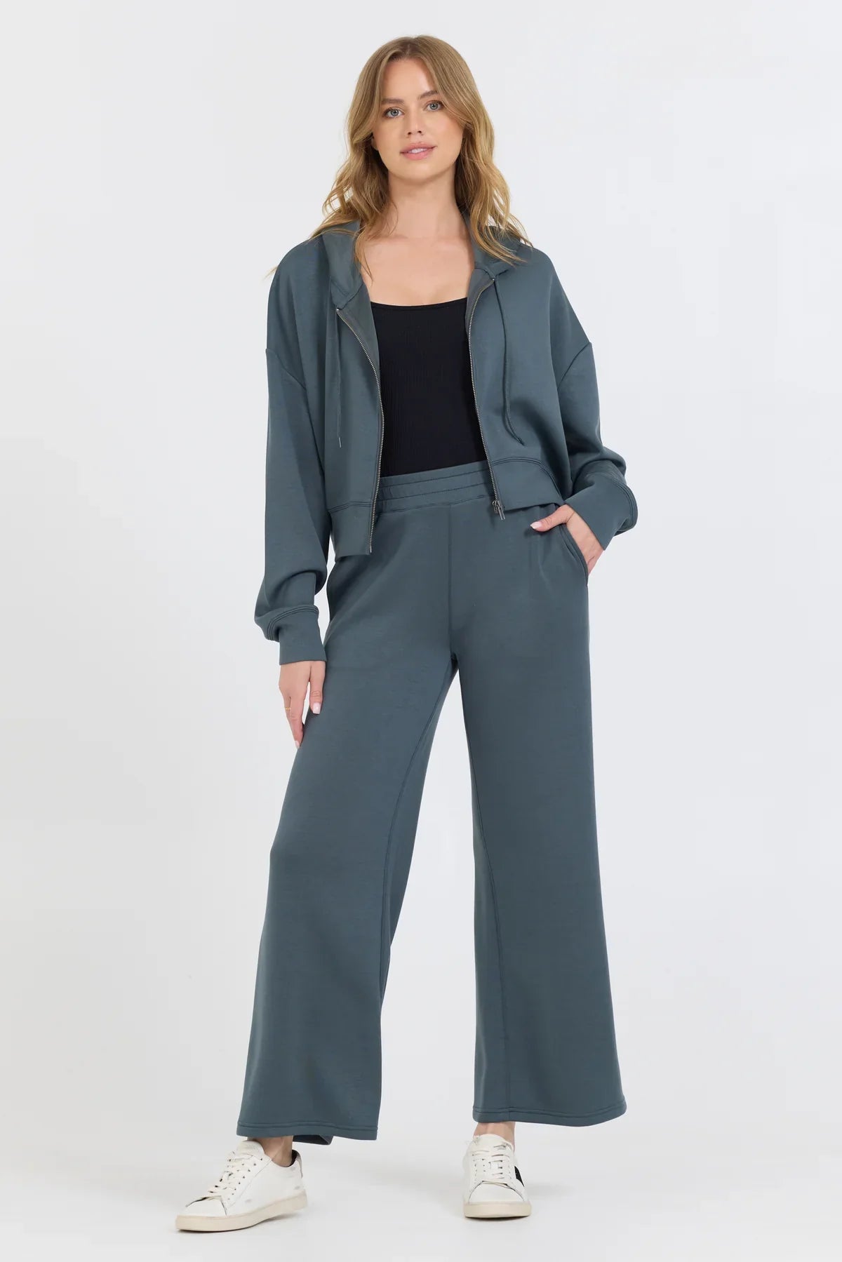 VINTAGE HAVANA CLOUD FLEECE ZIP UP CROPPED HOODIE MOUNTAIN GREY