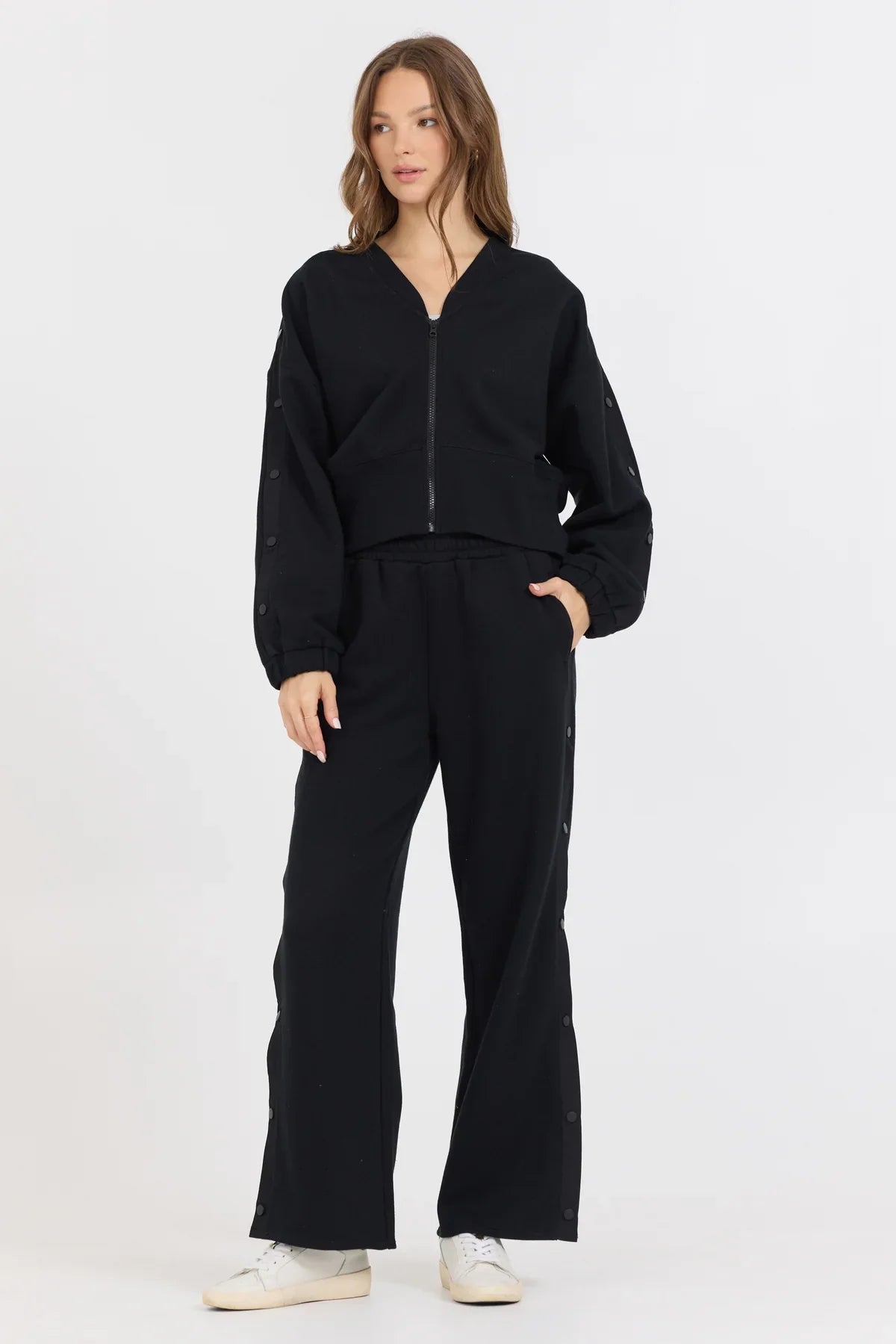 VINTAGE HAVANA BLACK BRUSHED FLEECE ZIP SNAP SLEEVE