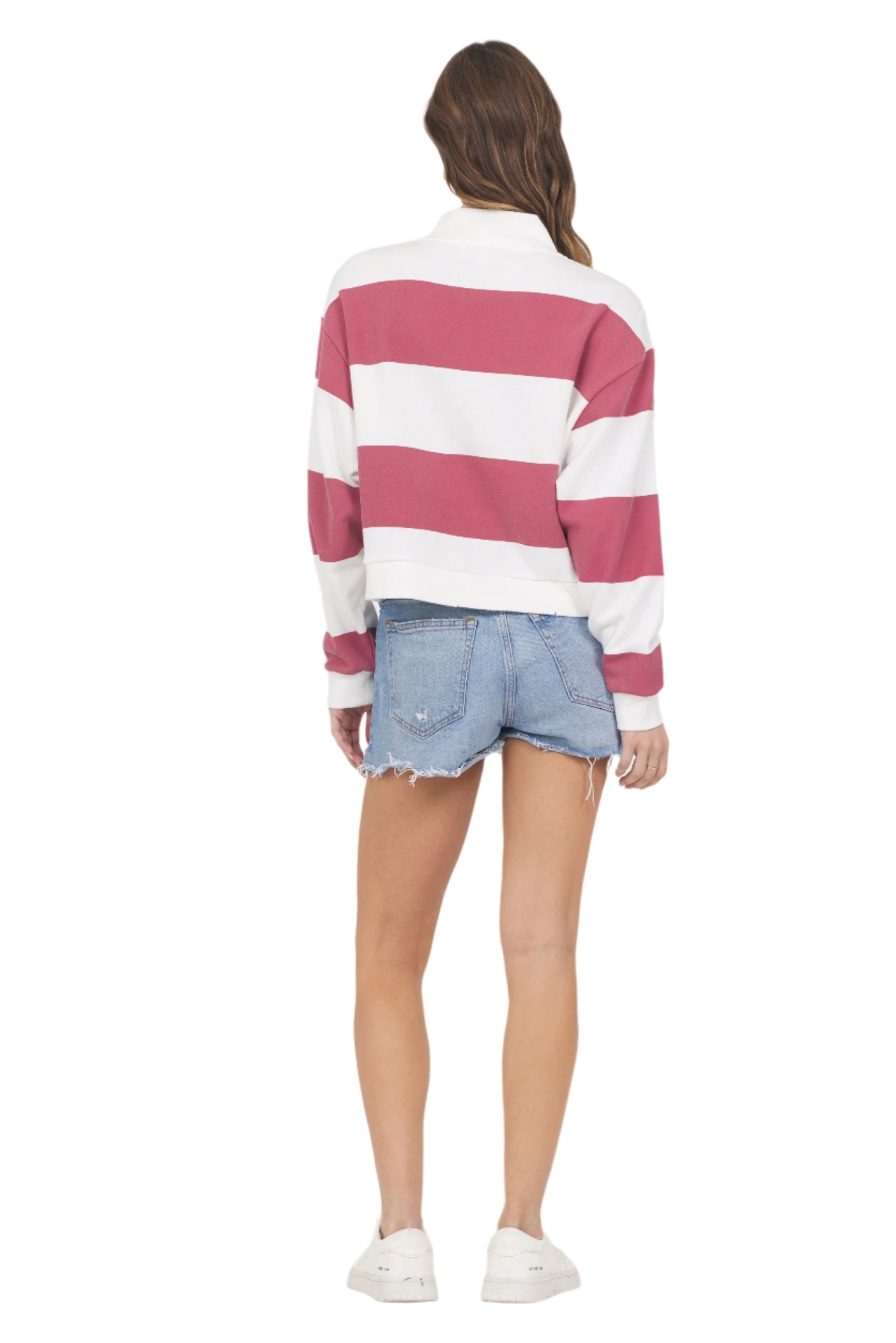 VINTAGE HAVANA CREAM RED STRIPED HALF ZIP SWEATSHIRT