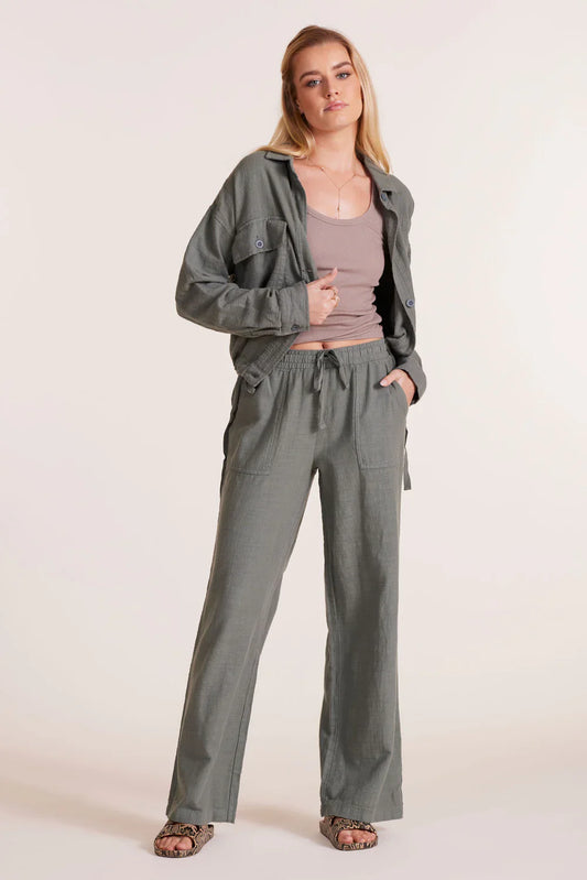 BOBI WIDE LEG TIE WAIST PANT DARK SAGE