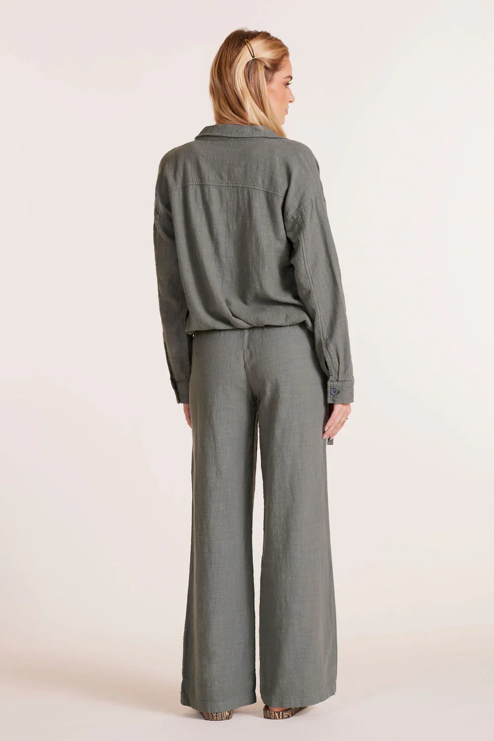 BOBI WIDE LEG TIE WAIST PANT DARK SAGE