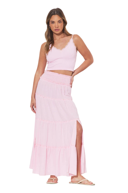 OCEAN DRIVE PINK SAND TEXTURED TIERED MAXI SKIRT FINAL SALE