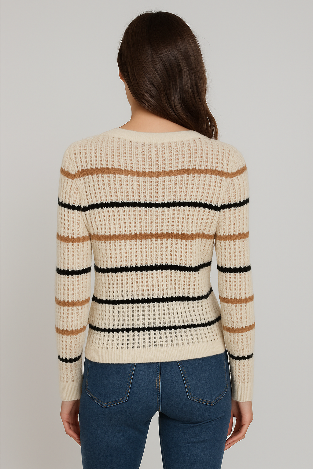 FATE IVORY MULTI STRIPED OPEN STITCH SWEATER
