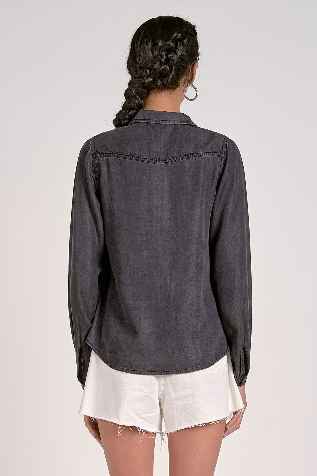 ELAN WASHED BLACK DENIM BUTTON DOWN