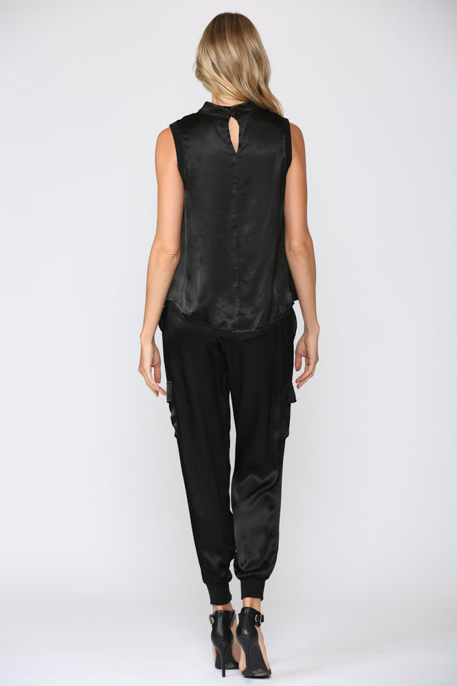 FATE BLACK SLEEVELESS SATIN TOP