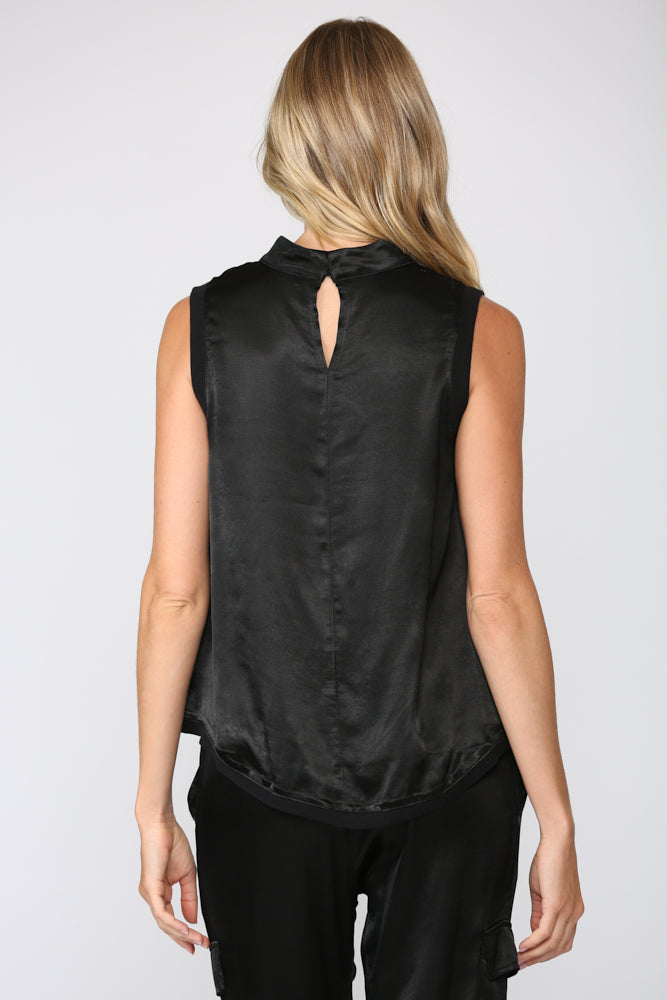 FATE BLACK SLEEVELESS SATIN TOP