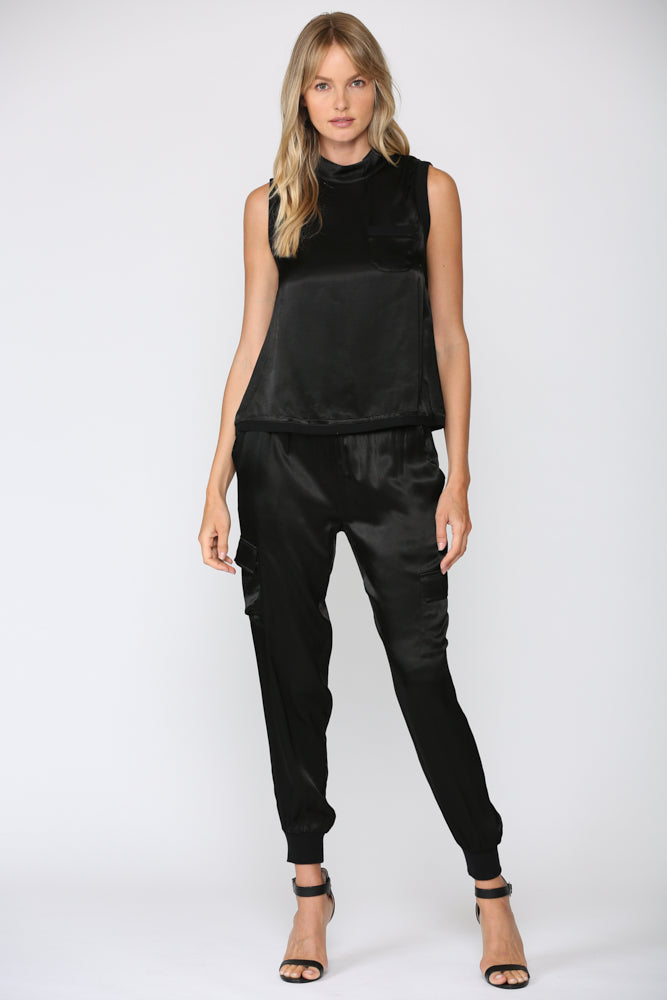 FATE BLACK SLEEVELESS SATIN TOP