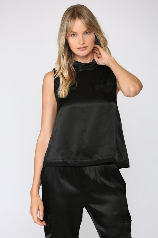 FATE BLACK SLEEVELESS SATIN TOP