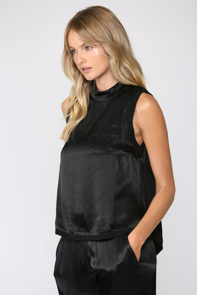 FATE BLACK SLEEVELESS SATIN TOP