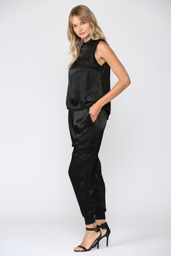 FATE BLACK SLEEVELESS SATIN TOP