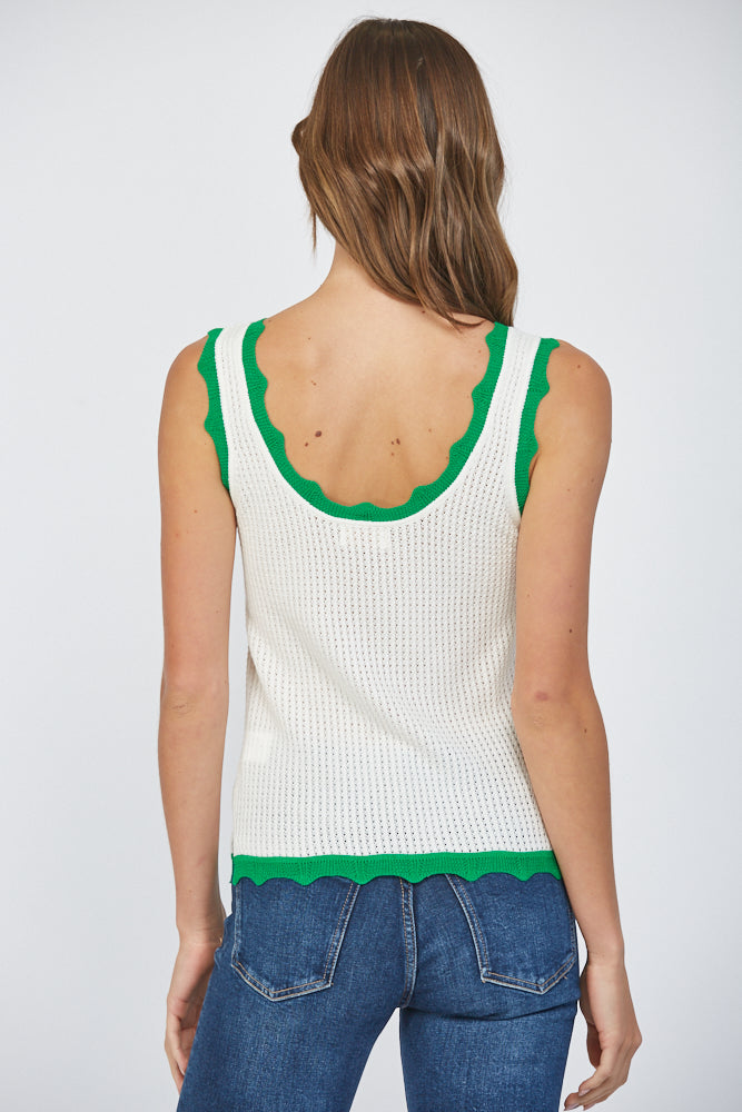 FATE COLORBLOCK WAFFLE SCALLOP TANK CREAM GREEN