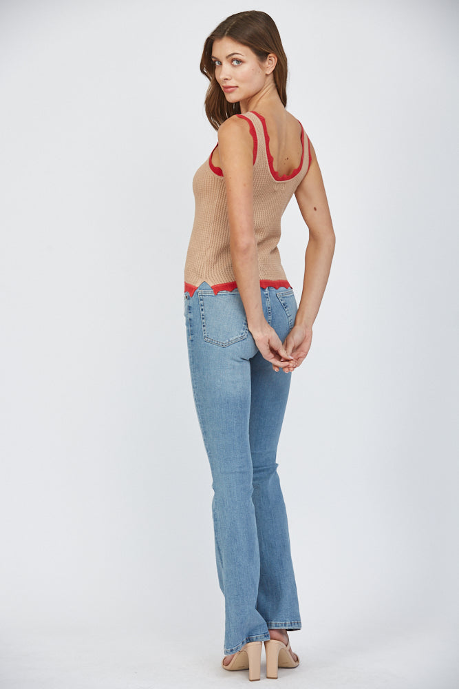 FATE COLORBLOCK WAFFLE SCALLOP TANK MOCHA CORAL