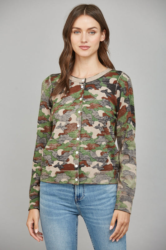 FATE CAMO PRINT FRONT BUTTON CLOSURE CARDIGAN