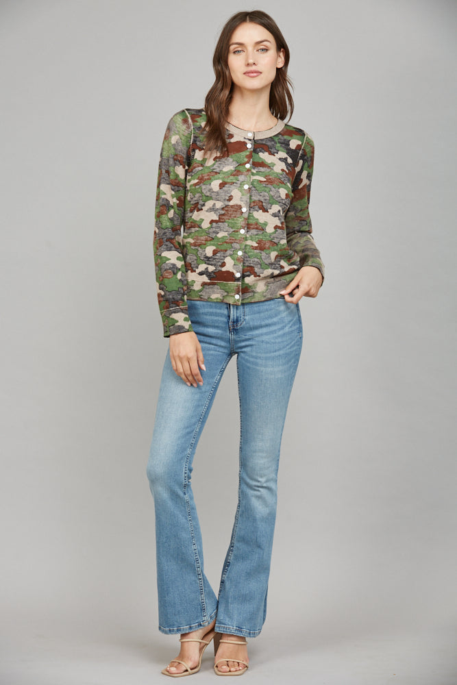 FATE CAMO PRINT FRONT BUTTON CLOSURE CARDIGAN