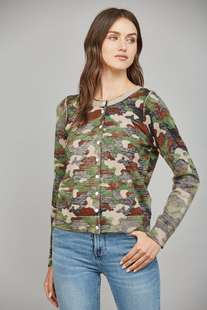 FATE CAMO PRINT FRONT BUTTON CLOSURE CARDIGAN