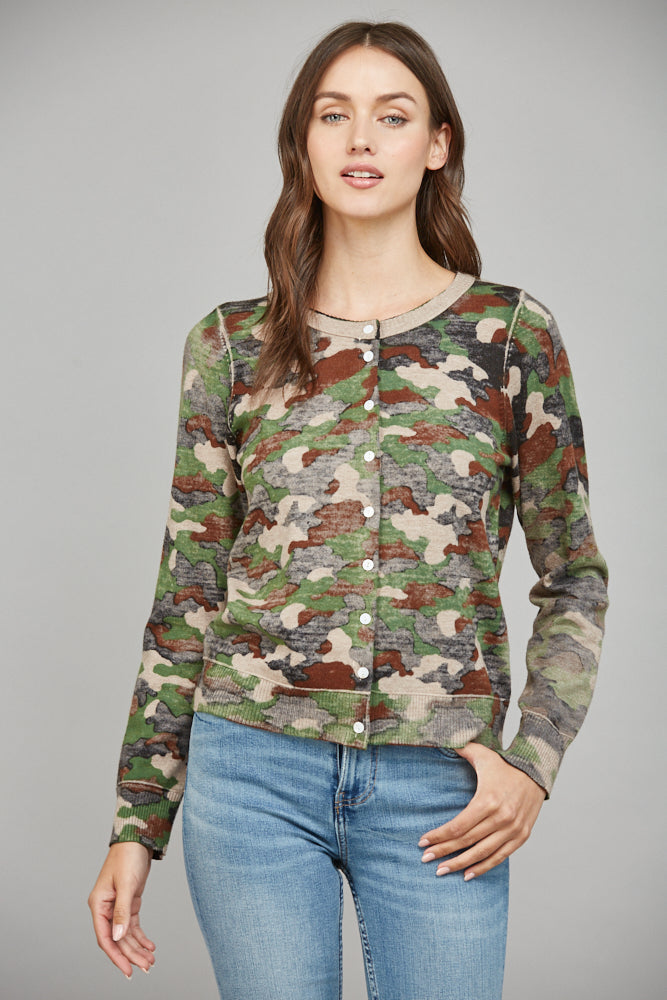 FATE CAMO PRINT FRONT BUTTON CLOSURE CARDIGAN