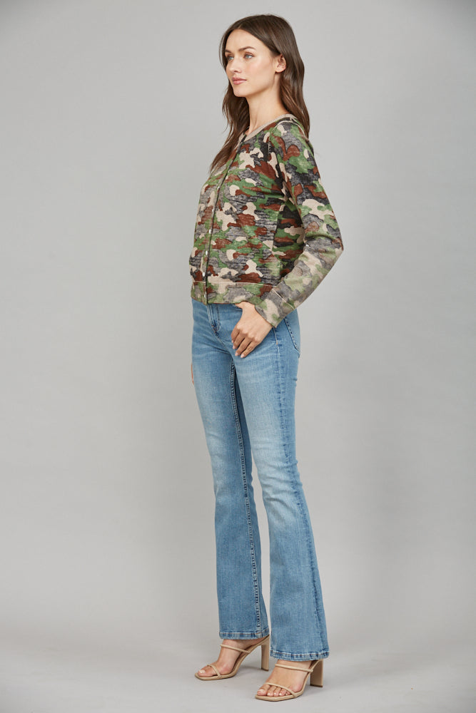 FATE CAMO PRINT FRONT BUTTON CLOSURE CARDIGAN