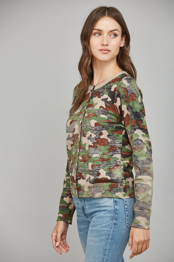 FATE CAMO PRINT FRONT BUTTON CLOSURE CARDIGAN