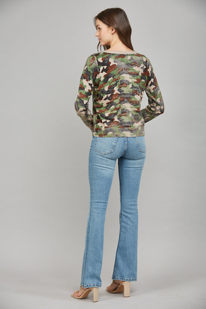 FATE CAMO PRINT FRONT BUTTON CLOSURE CARDIGAN