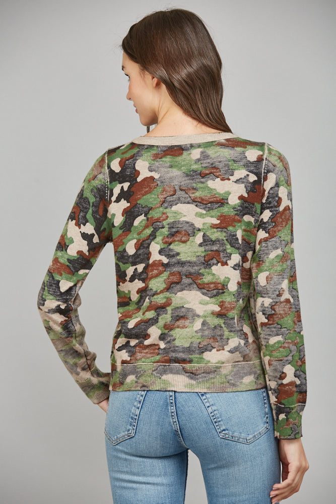 FATE CAMO PRINT FRONT BUTTON CLOSURE CARDIGAN