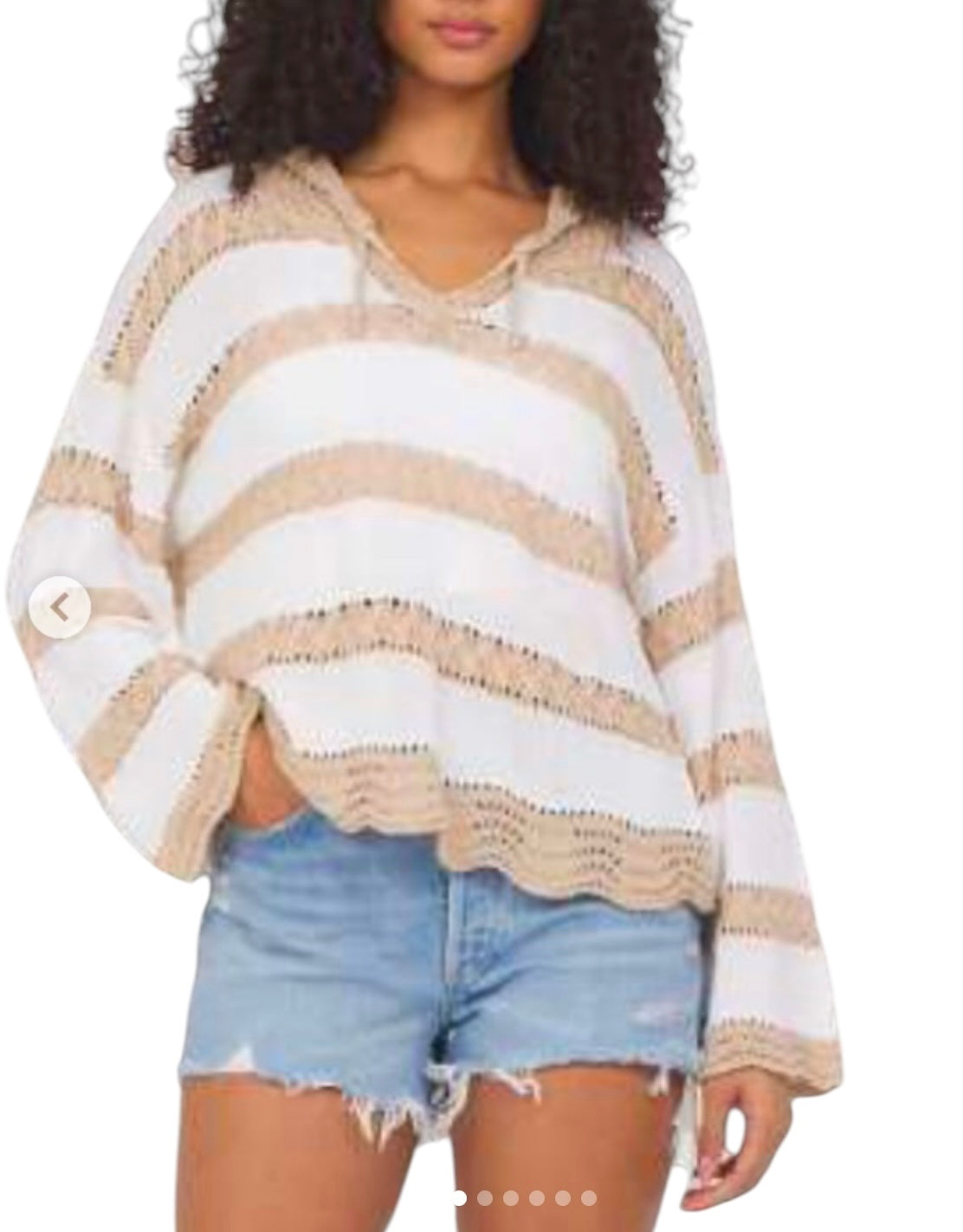 VINTAGE HAVANA IVORY & BEIGE STRIPED HOODED SWEATER