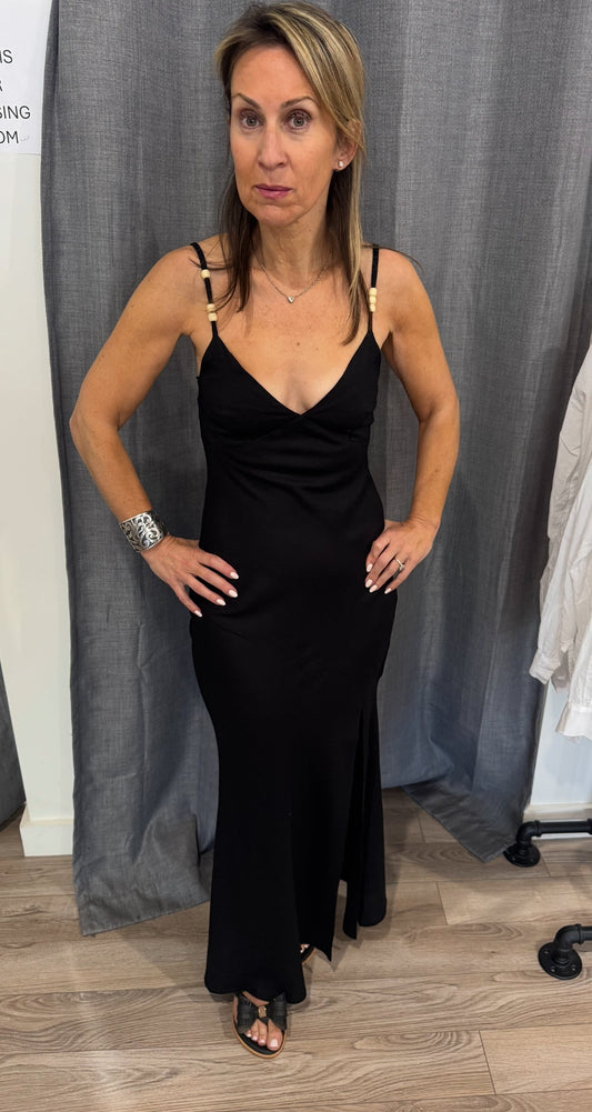 BLACK MAXI DRESS WITH WOOD BEADS FINAL SALE