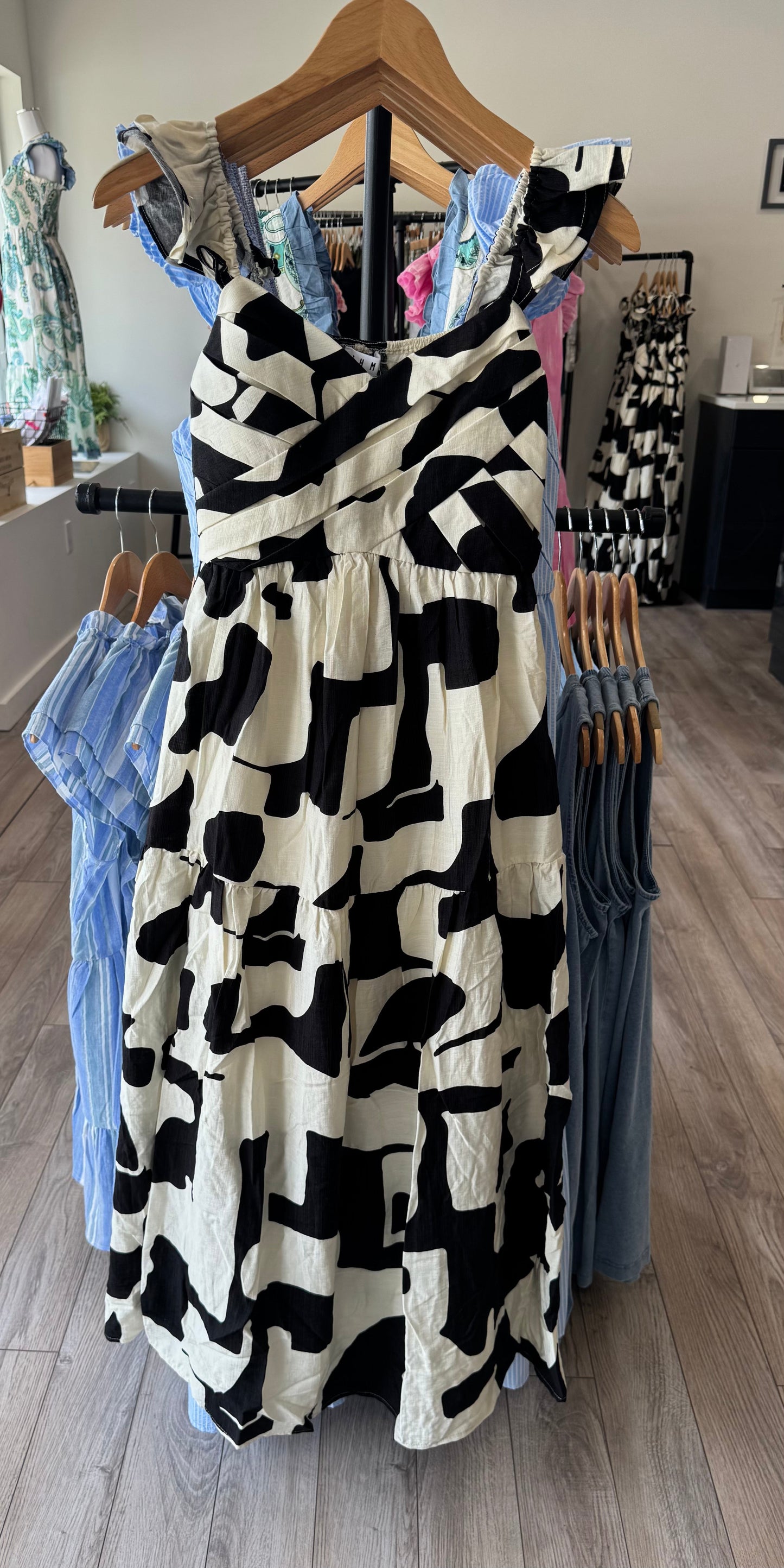 CAMILLA BLACK IVORY PATTERN TIERED MAXI DRESS