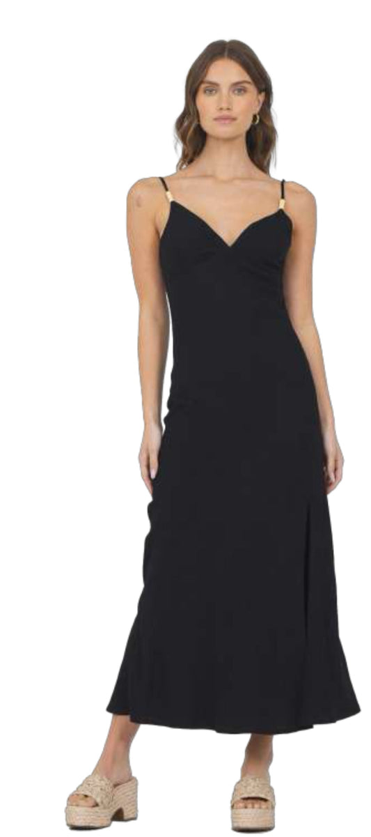 BLACK MAXI DRESS WITH WOOD BEADS FINAL SALE